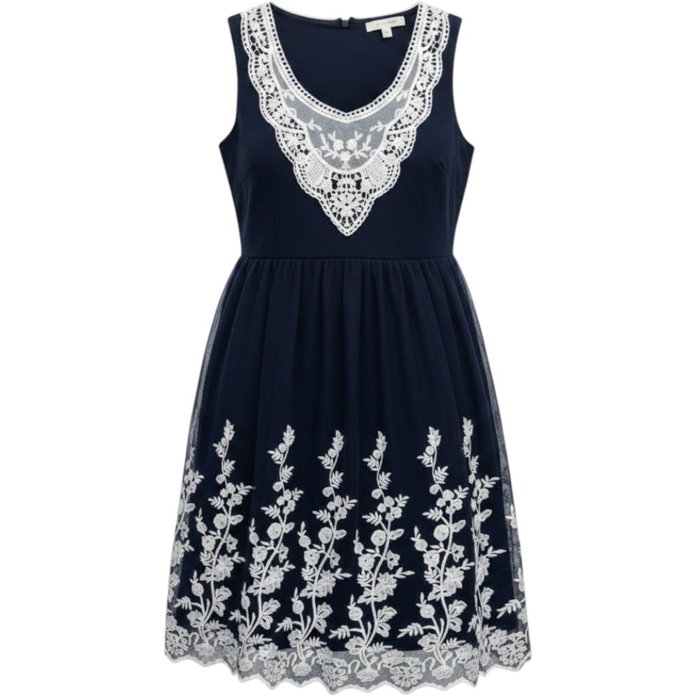 Antilia Femme Women Black Lace Bib Floral Mesh Overlay Dress Size S Romantic